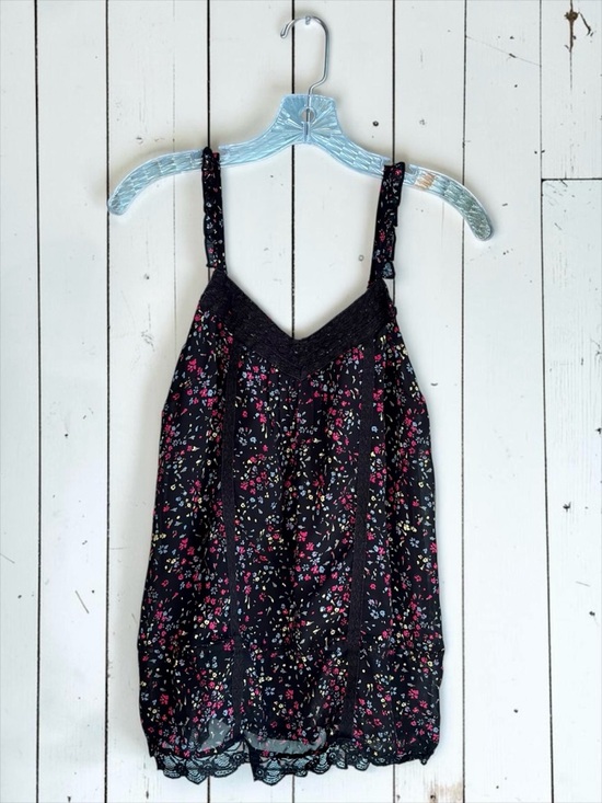 Decree Black Floral Lace Trim Tank Cami Boho Lightweight Medium - Picture 2 of 14